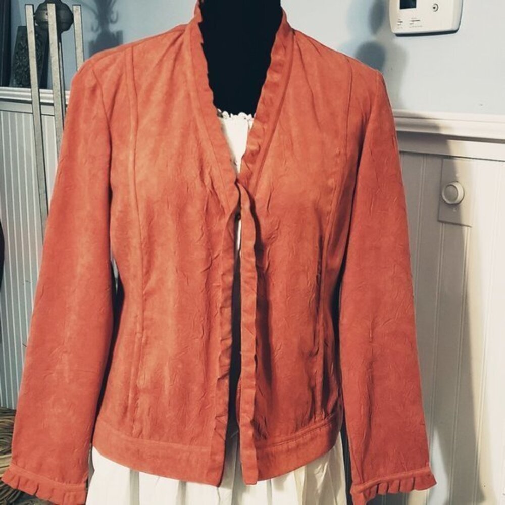 Chico Crinkle Luxe Rudy Ruffle Jacket "Tangerine" NWT